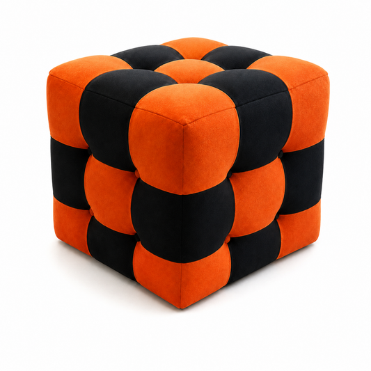 Turuncu-Siyah Patchwork Puf
