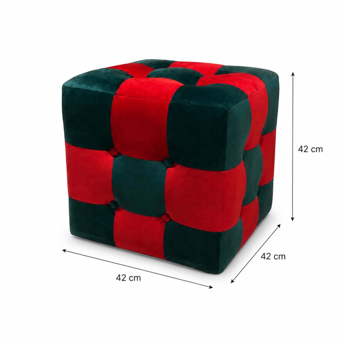 Yeşil-Kırmızı Patchwork Puf