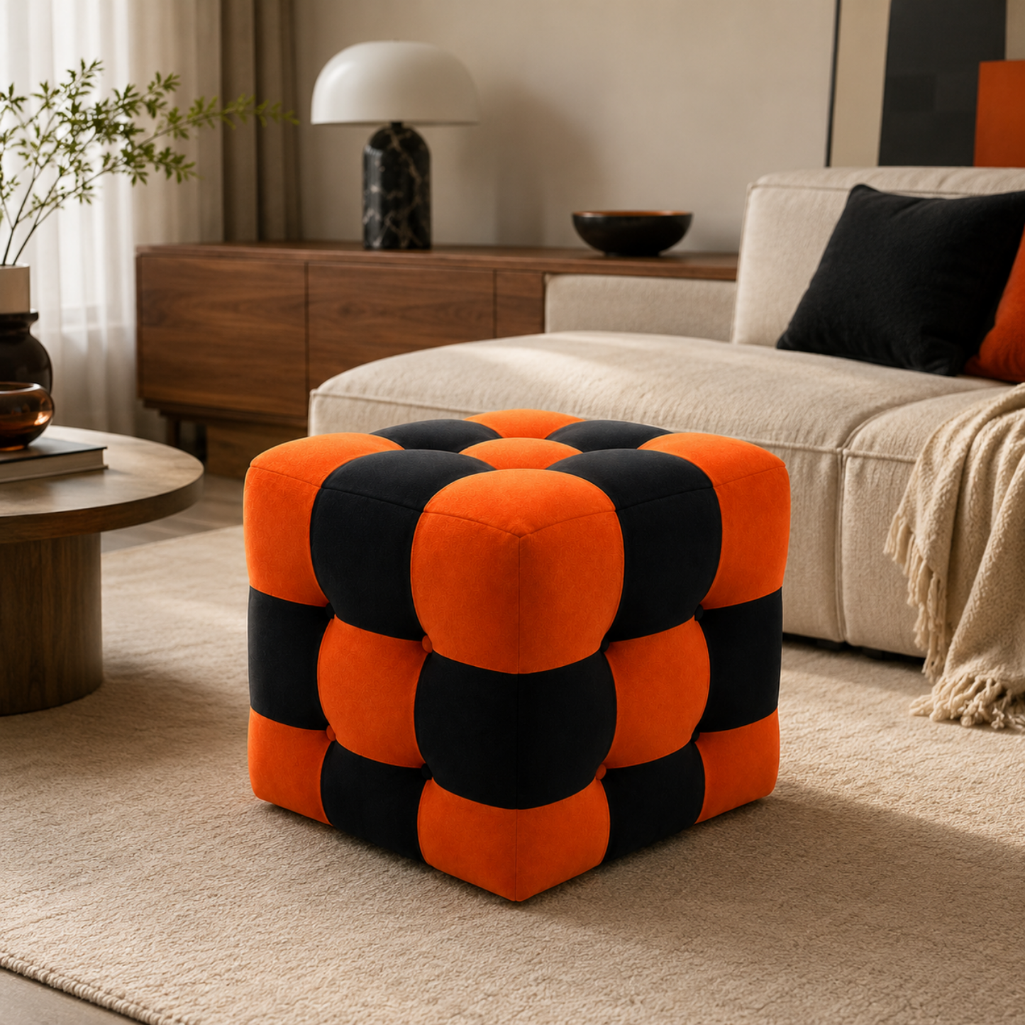 Turuncu-Siyah Patchwork Puf