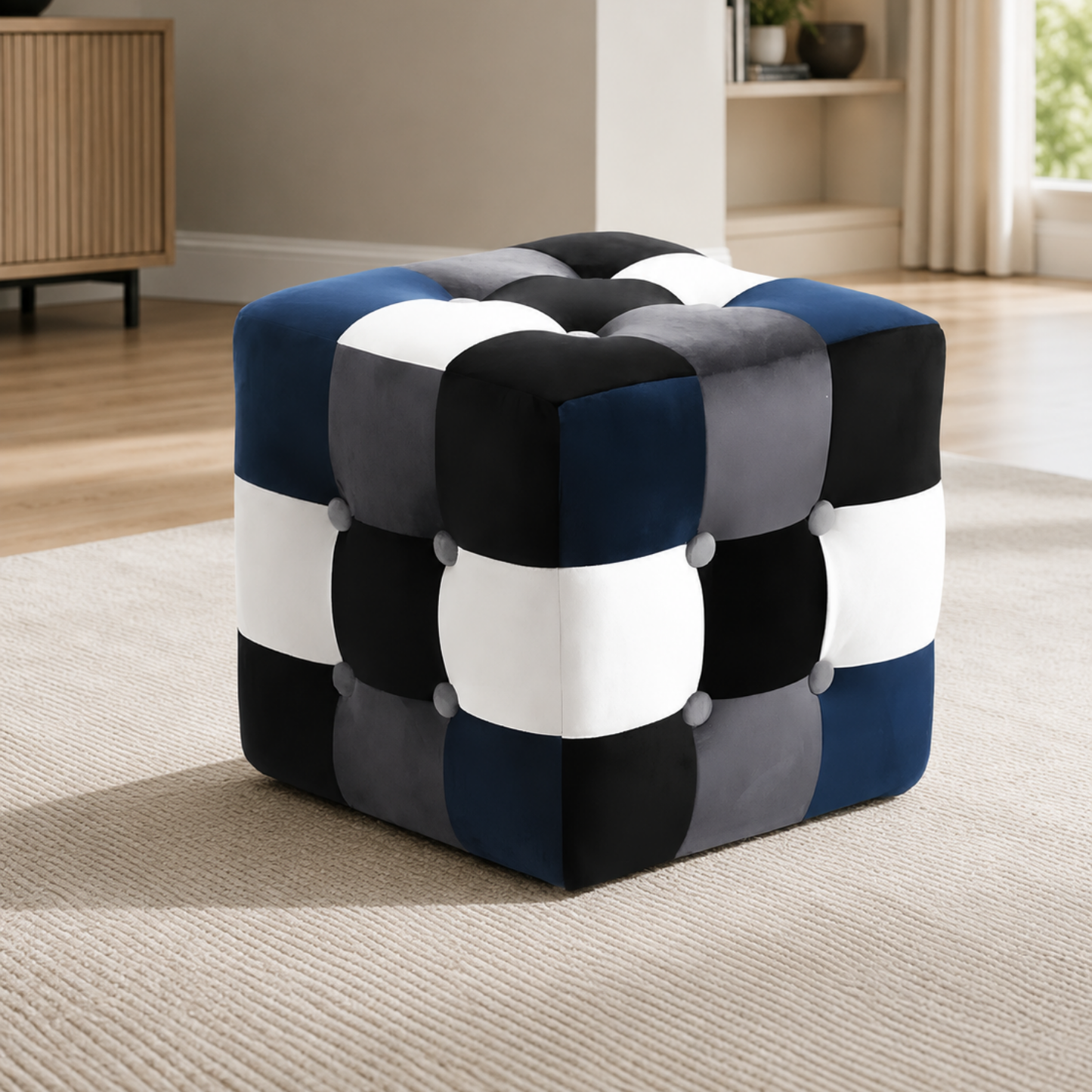 Gri Patchwork Puf