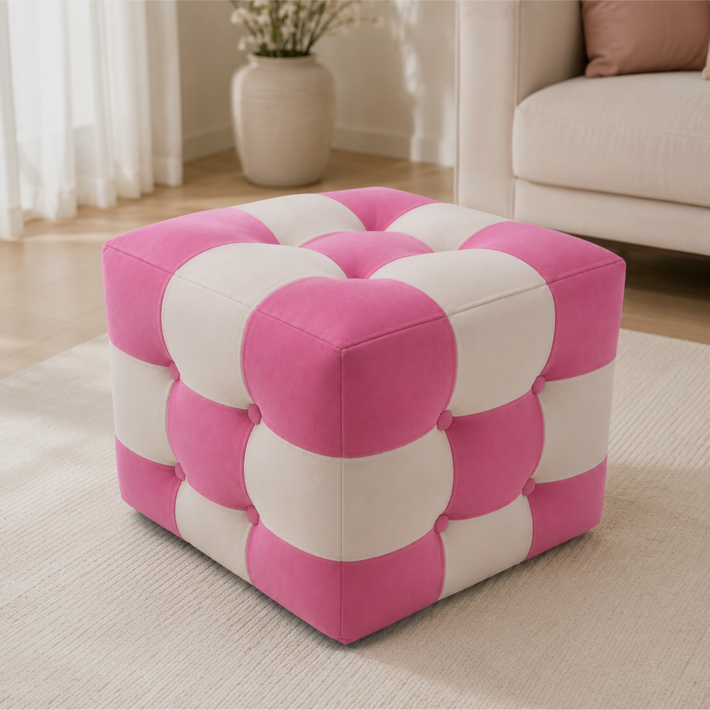 Pink Bloom Patchwork Puf