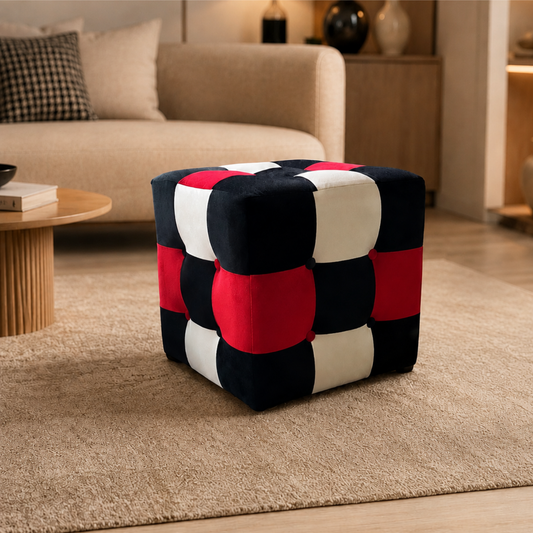Kırmızı-Siyah  Patchwork Puf