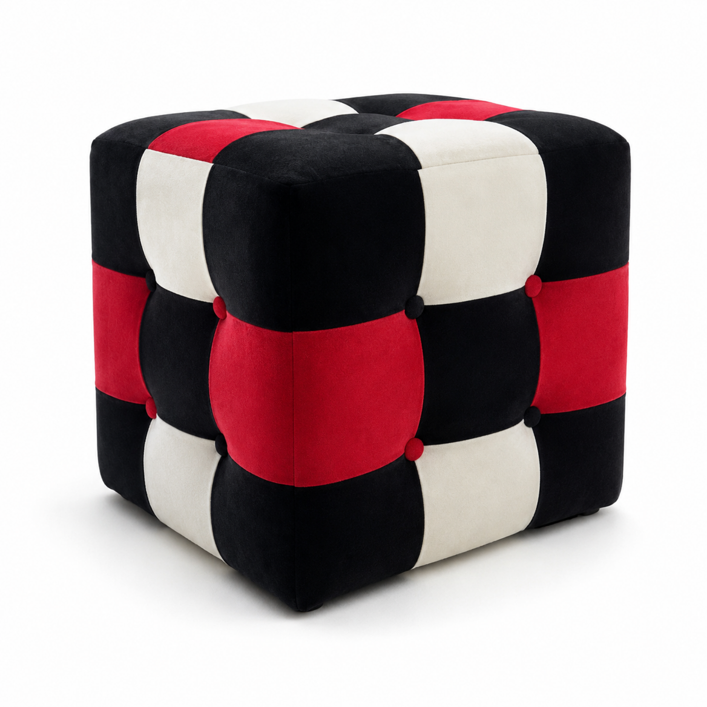 Kırmızı-Siyah  Patchwork Puf