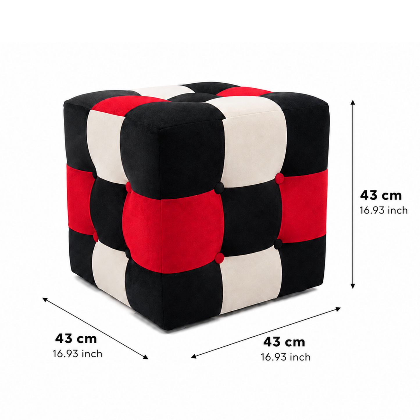 Kırmızı-Siyah  Patchwork Puf