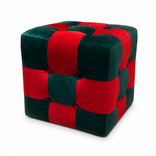 Yeşil-Kırmızı  Patchwork Puf