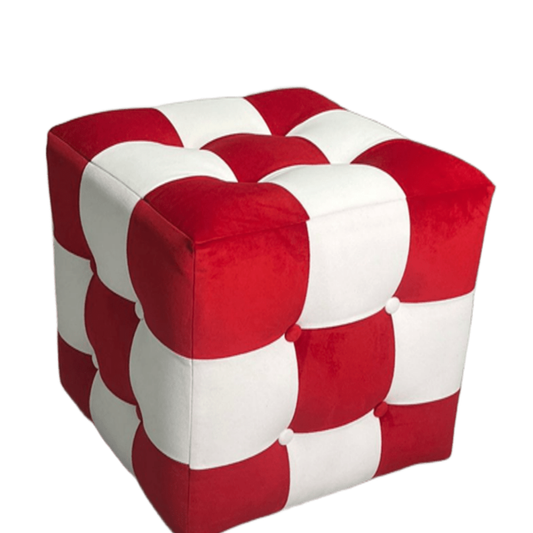 Patchwork Puf Kırmızı Beyaz