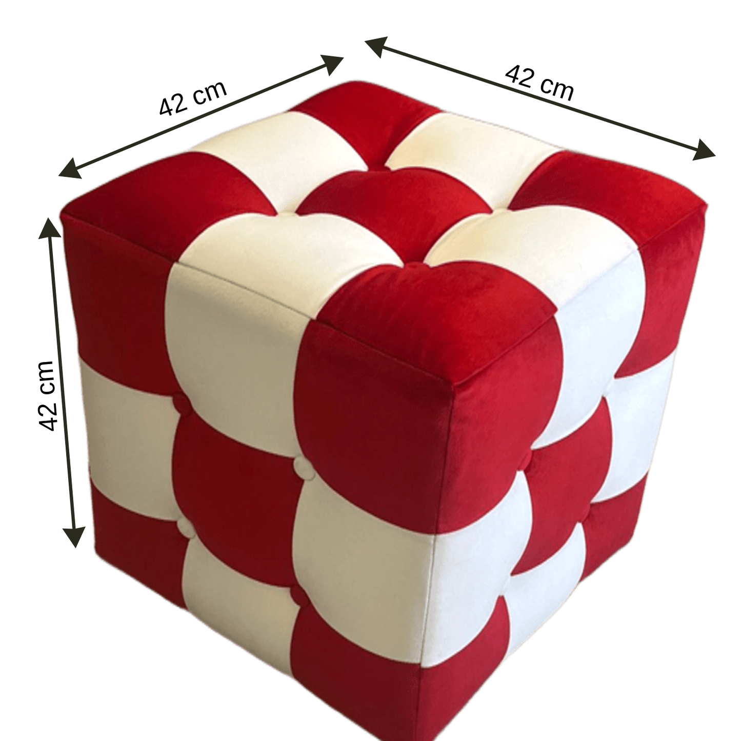 Patchwork Puf Kırmızı Beyaz